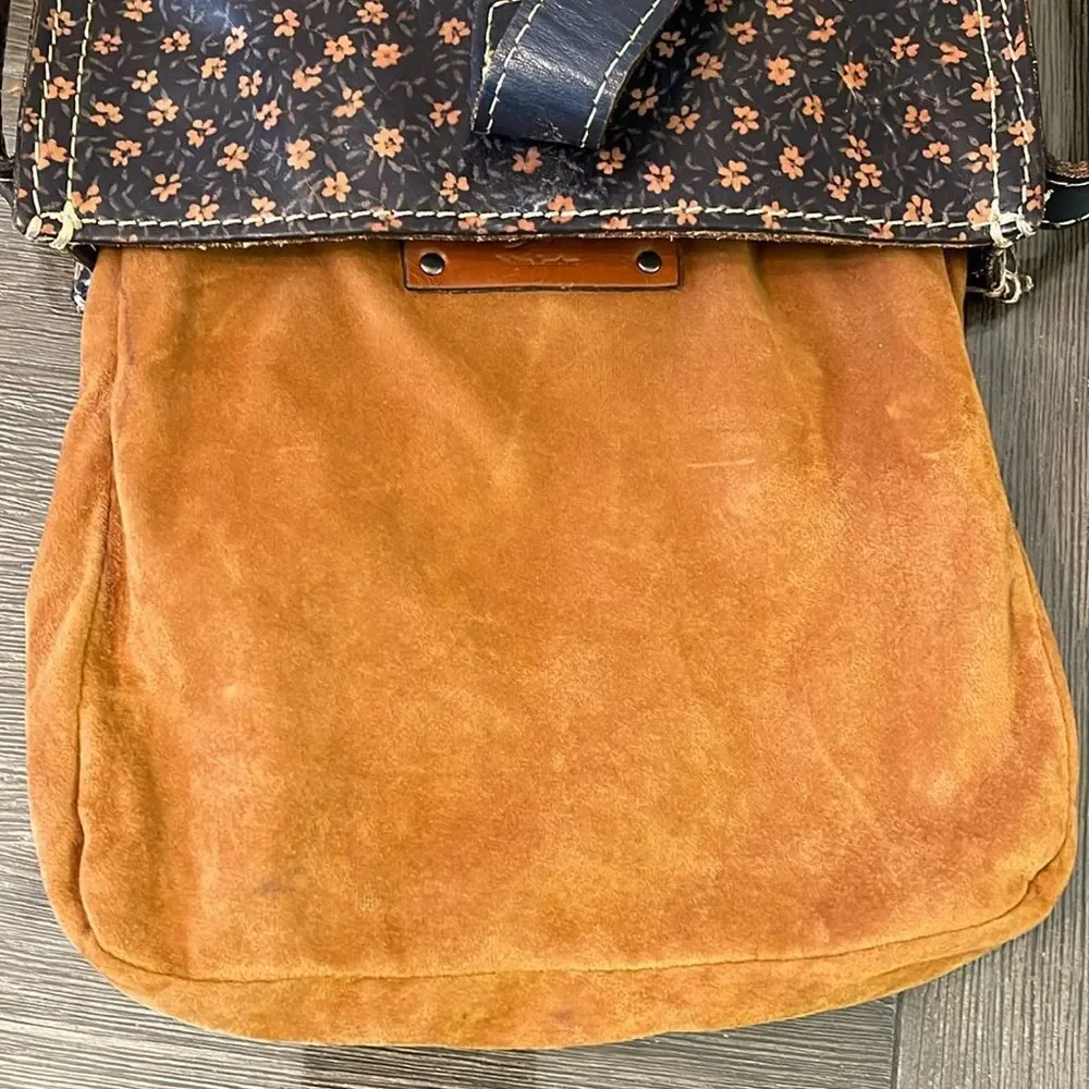 Patrica Nash Venezia Pouch Denim Daises Print, Navy Blue Leather Crossbody